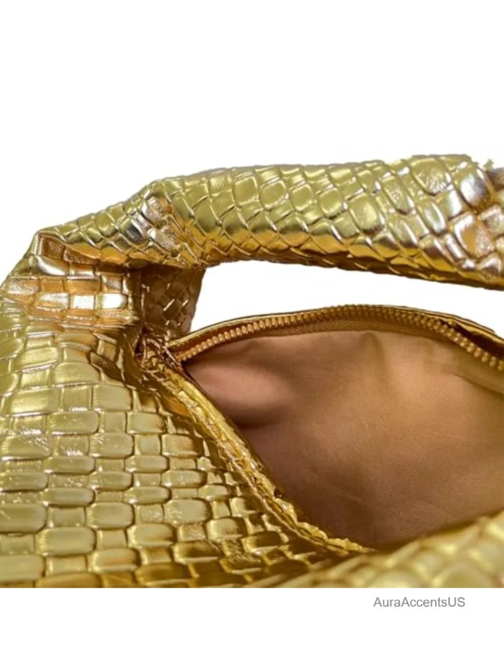 Woven Hobo Bag with Knot Strap Faux Leather Clutch Purse Zipper